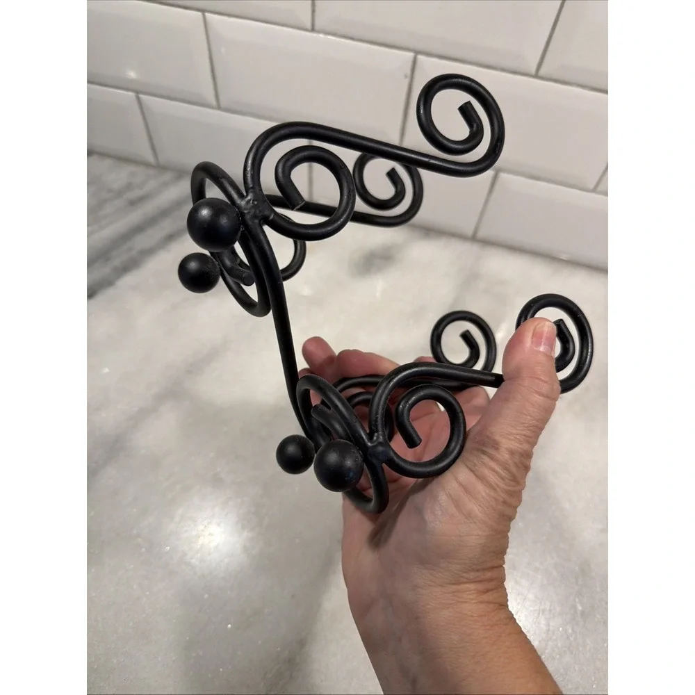 Vintage Wrought Iron Napkin Holder Scrolls Ball Feet Black 5 1/2